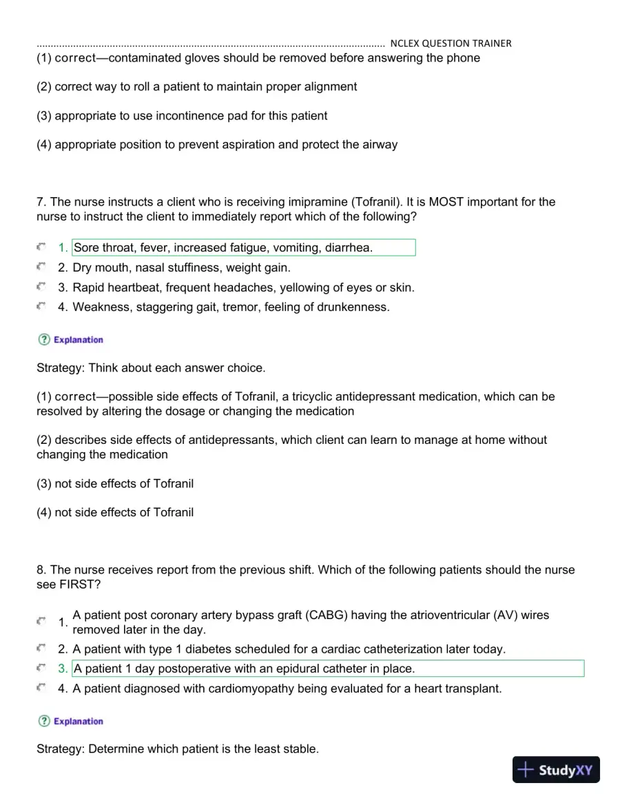 NCLEX Kaplan Trainer Test 3 Practice Exam with Answers (100 Solved Questions), page 5