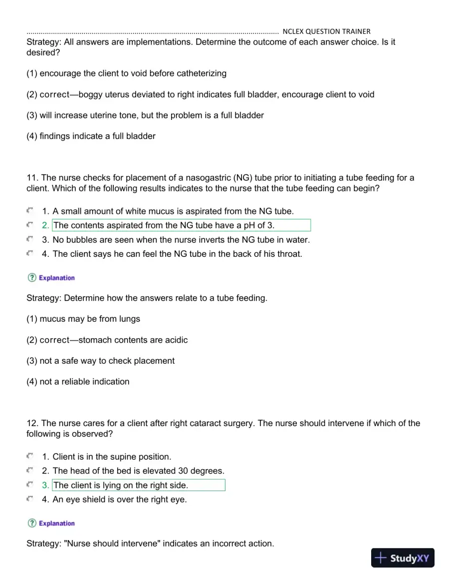 NCLEX Kaplan Trainer Test 3 Practice Exam with Answers (100 Solved Questions), page 7