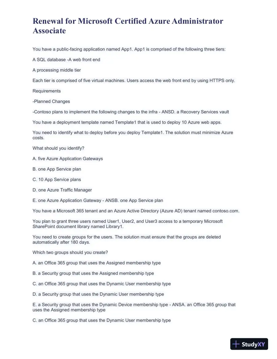 Renewal for Microsoft Certified Azure Administrator Associate Practice Exam with Answers (43 Solved Questions), page 3