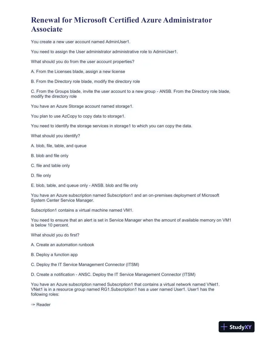 Renewal for Microsoft Certified Azure Administrator Associate Practice Exam with Answers (43 Solved Questions), page 5