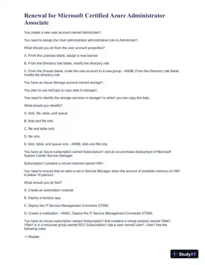 Renewal for Microsoft Certified Azure Administrator Associate Practice Exam with Answers (43 Solved Questions) - Page 5 preview image