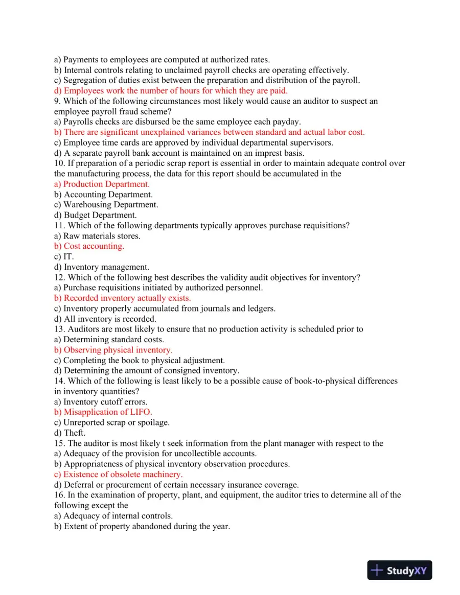 ACC 492 Final Exam: Comprehensive Review of Auditing and Internal Control Concepts, page 3