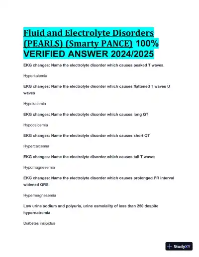 2024-2025 Fluid and Electrolyte Disorders (PEARLS) (Smarty PANCE) with Answers (16 Solved Questions) - Page 1 preview image