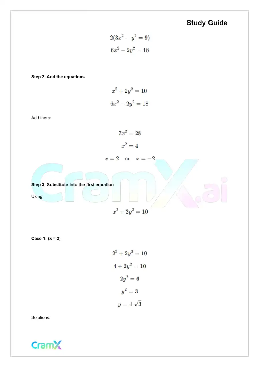 Algebra II – Quadratic Systems, page 2