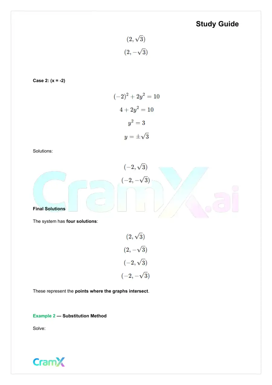 Algebra II – Quadratic Systems, page 3