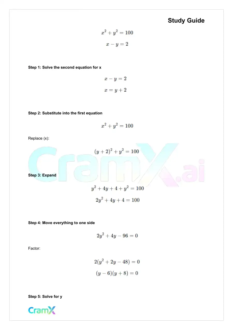 Algebra II – Quadratic Systems, page 4