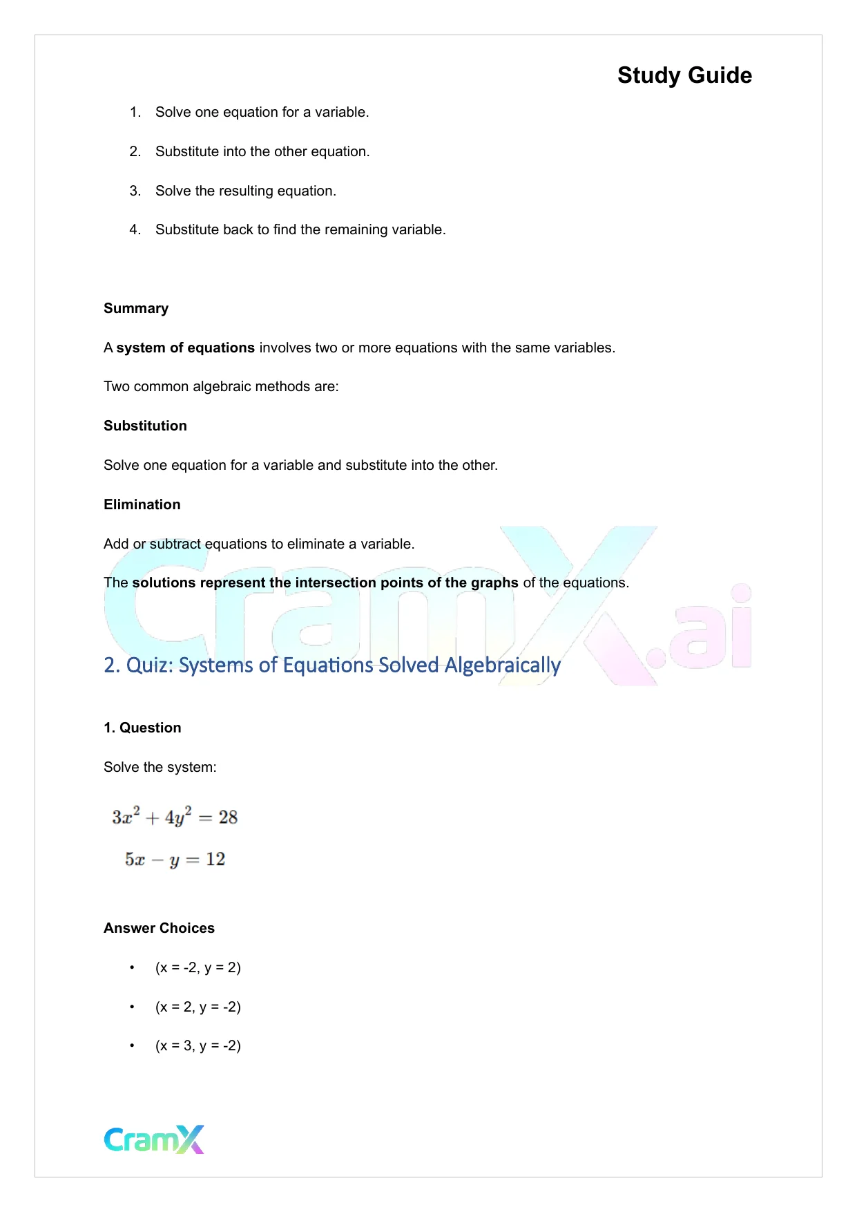 Algebra II – Quadratic Systems - Page 6 preview image