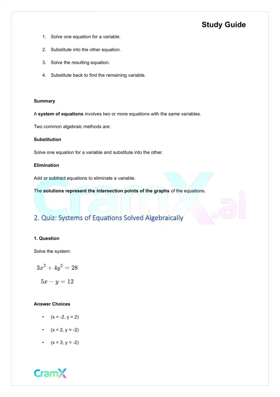 Algebra II – Quadratic Systems, page 6