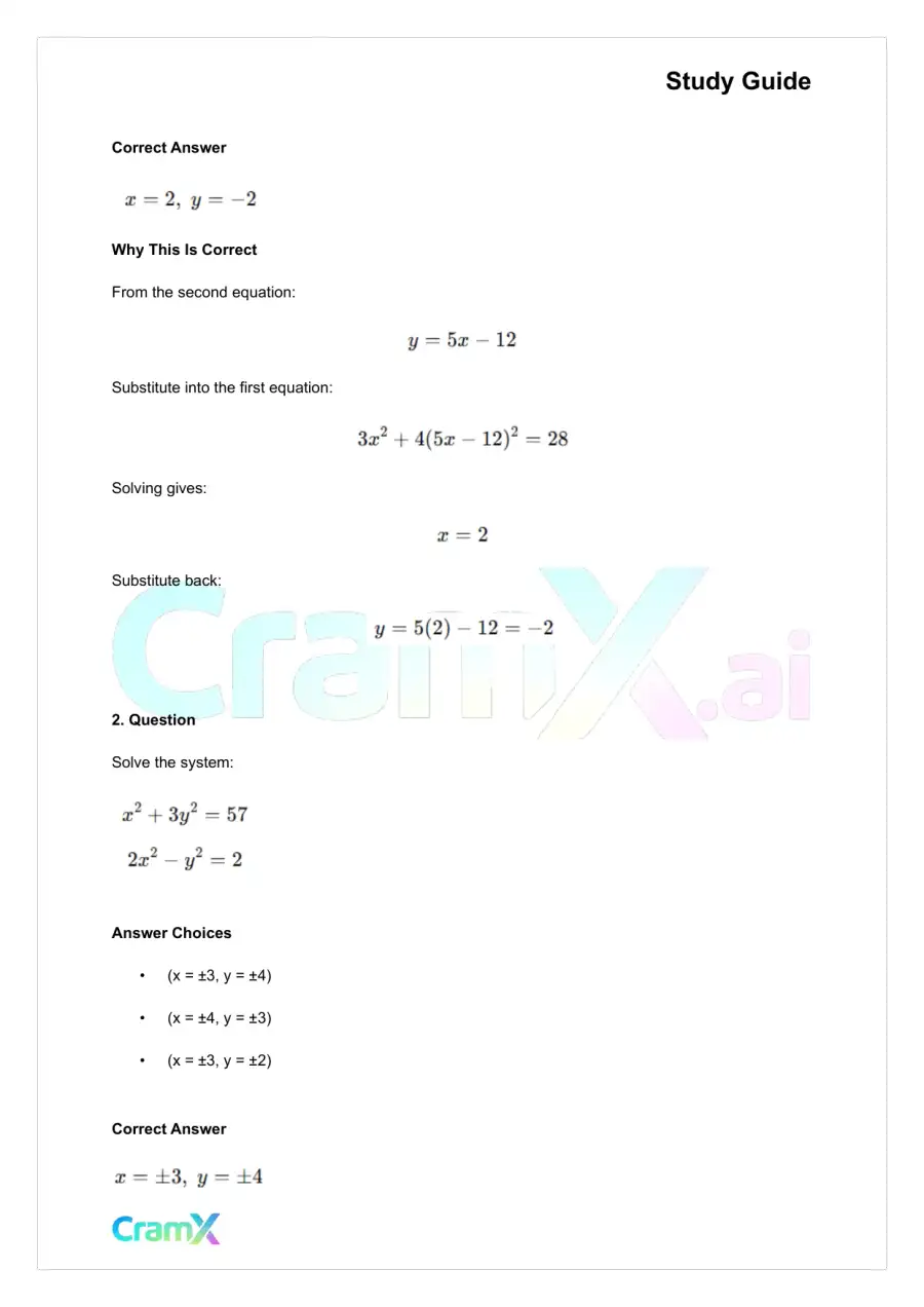 Algebra II – Quadratic Systems, page 7