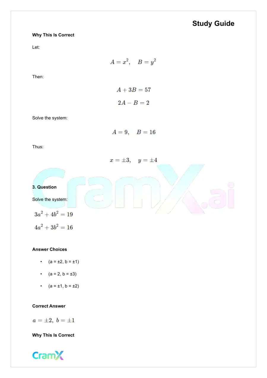 Algebra II – Quadratic Systems, page 8
