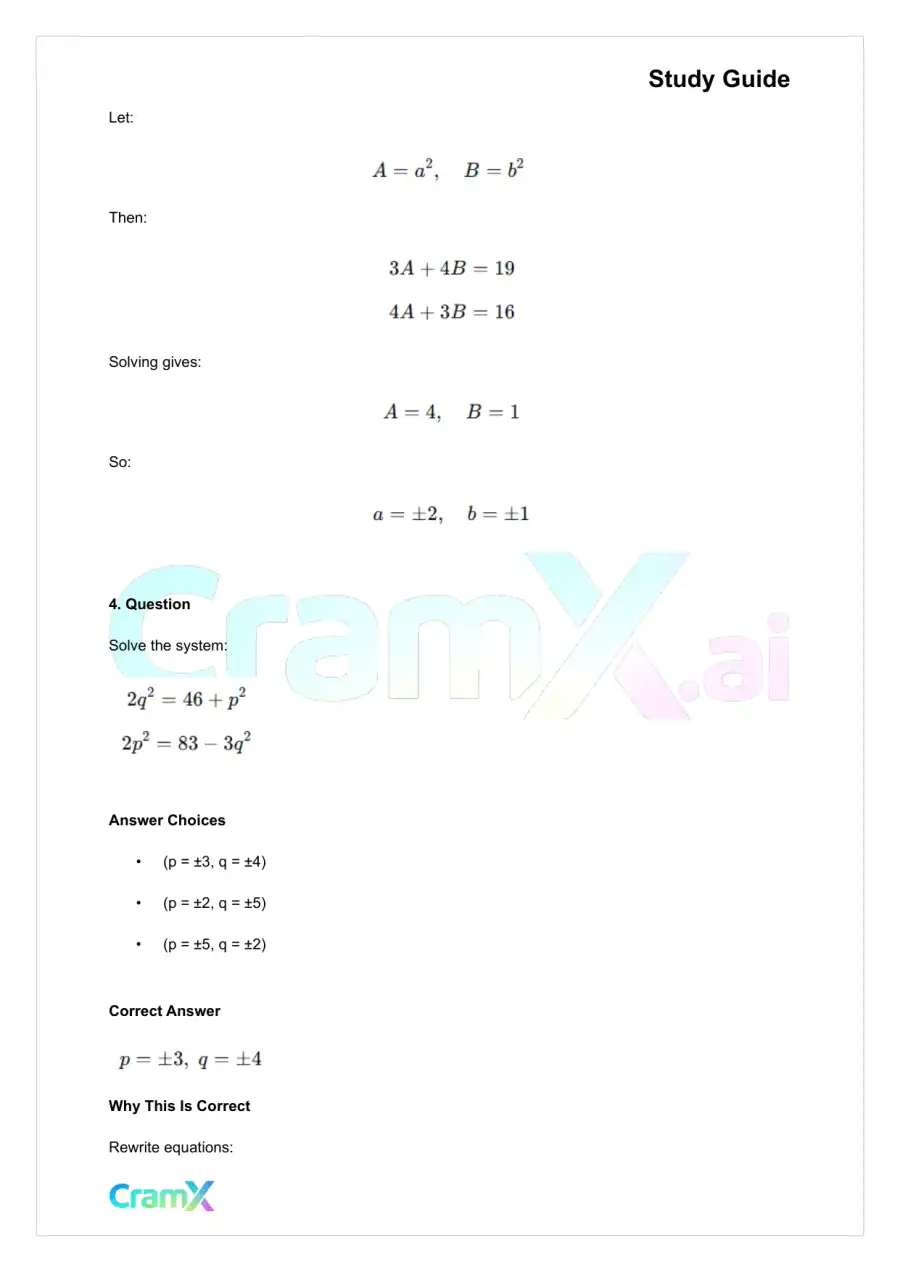 Algebra II – Quadratic Systems, page 9