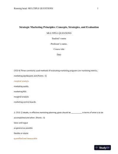 Strategic Marketing Principles: Concepts, Strategies, and Evaluation - Page 1 preview image