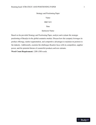 MKT/421 Strategy and Positioning Paper - Page 1 preview image