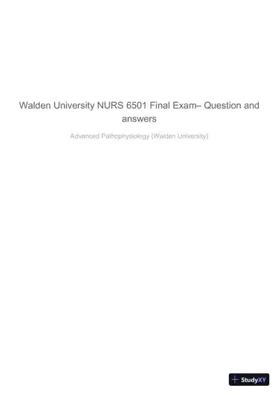 NURS6501 Walden University Pathophysiology Final Exam With Answers (66 Solved Questions) - Page 1 preview image