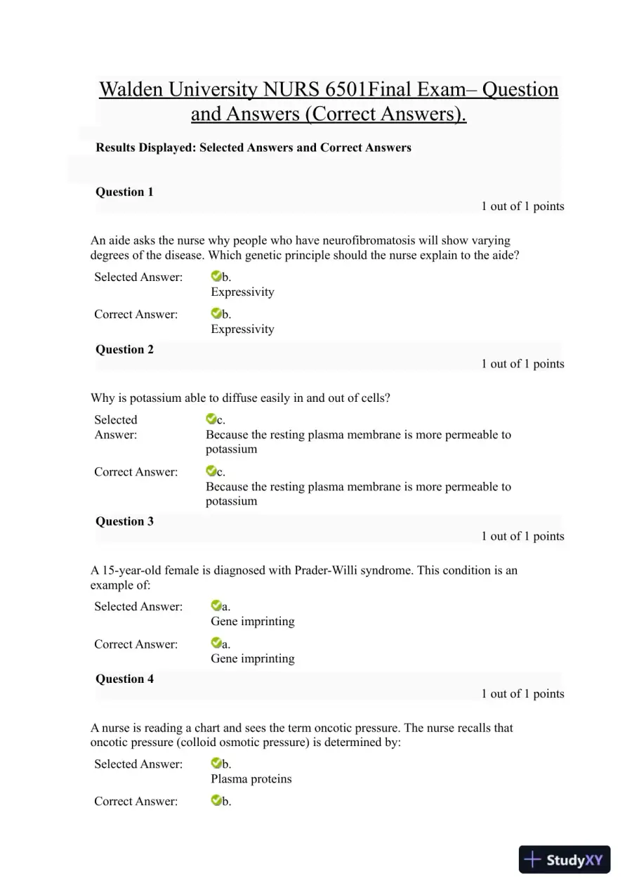 NURS6501 Walden University Pathophysiology Final Exam With Answers (66 Solved Questions), page 3