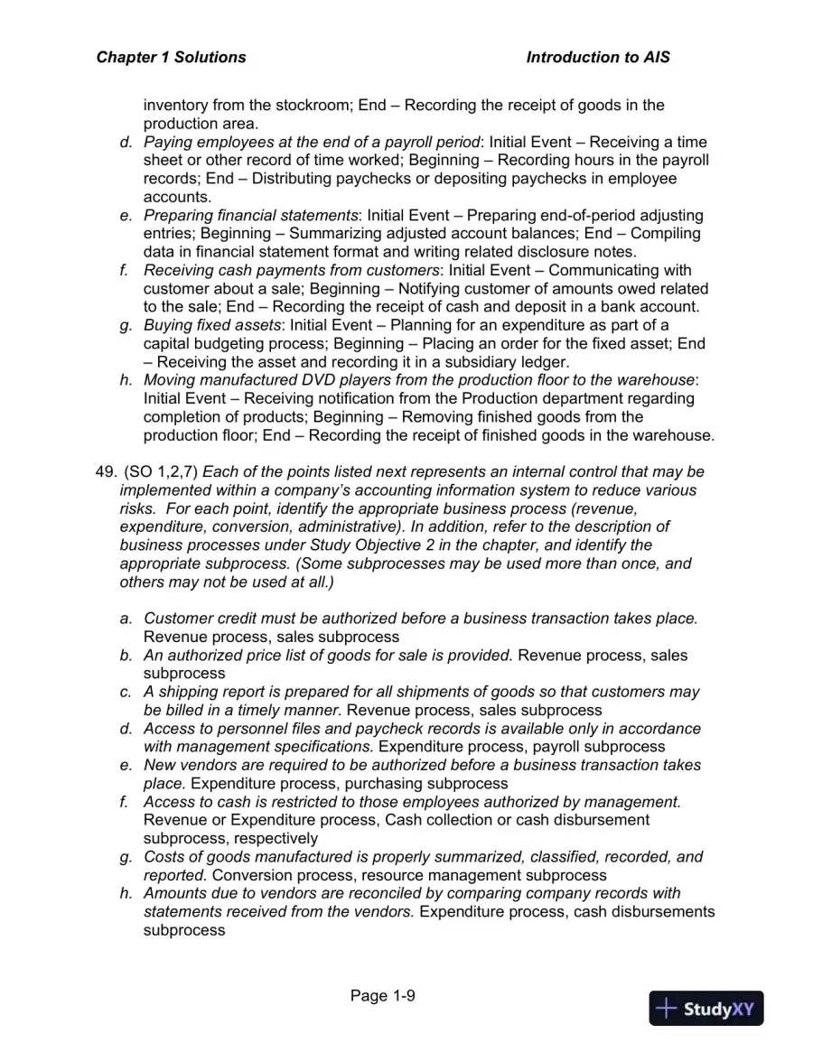 Solution Manual for Accounting Information Systems: The Processes and Controls , 2nd Edition, page 10
