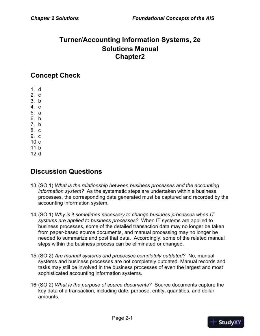 Solution Manual for Accounting Information Systems: The Processes and Controls , 2nd Edition, page 16