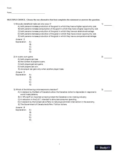 Economics For Life: Smart Choices For You, 1st Edition Test Bank - Page 1 preview image