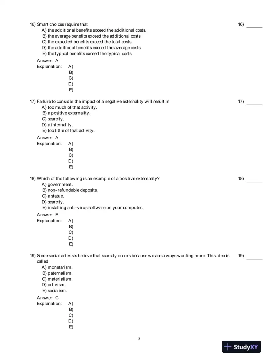 Economics For Life: Smart Choices For You, 1st Edition Test Bank, page 6