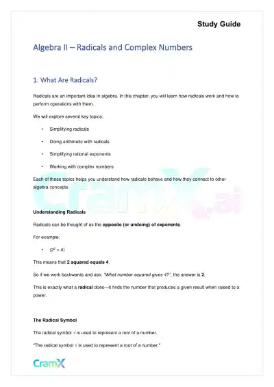Algebra II – Radicals and Complex Numbers - Page 1 preview image