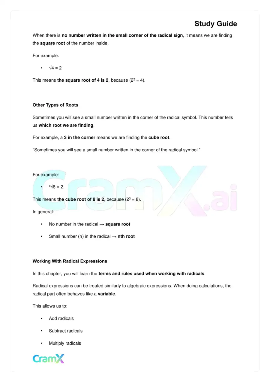 Algebra II – Radicals and Complex Numbers, page 2