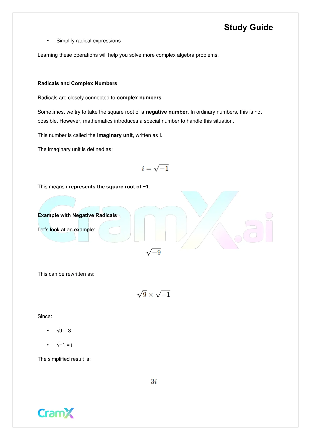 Algebra II – Radicals and Complex Numbers - Page 3 preview image