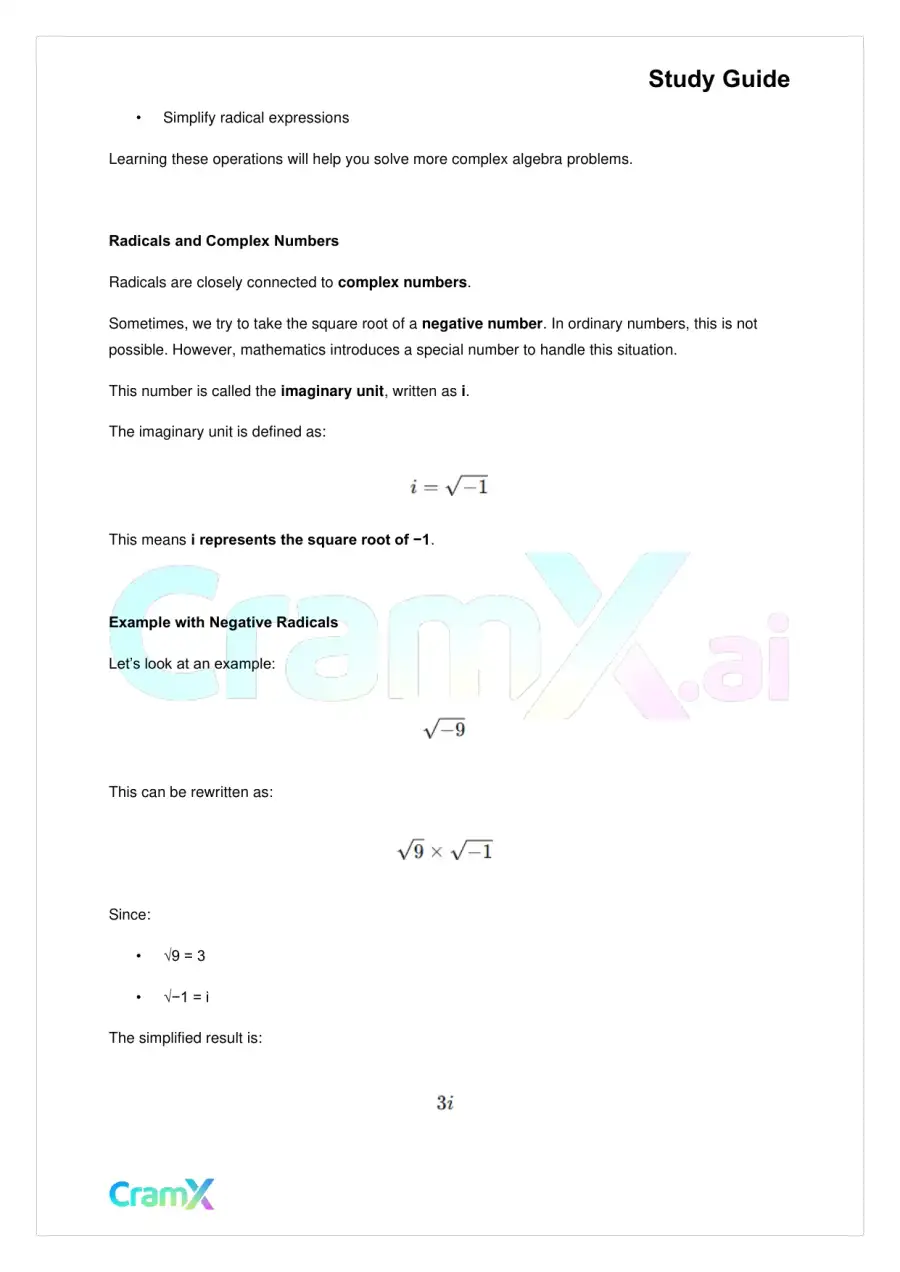 Algebra II – Radicals and Complex Numbers, page 3