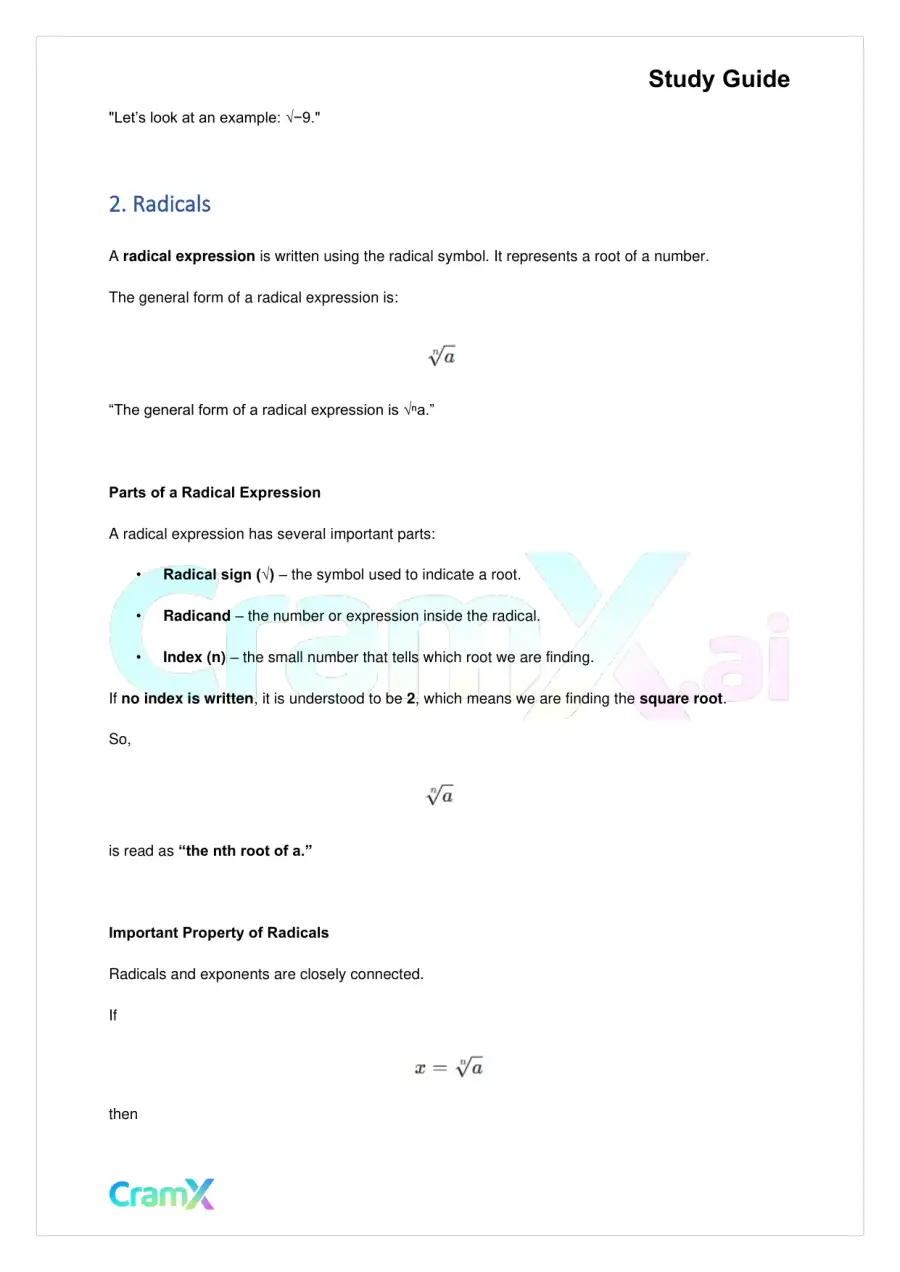 Algebra II – Radicals and Complex Numbers, page 4