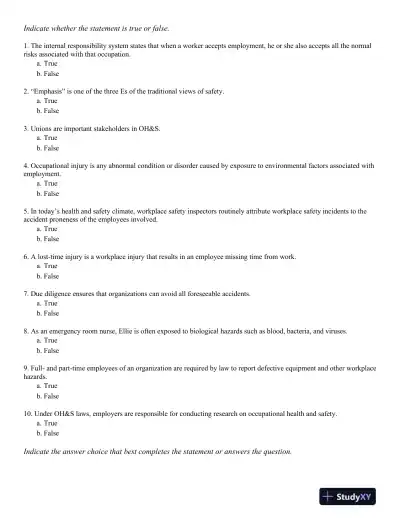 Management of Occupational Health and Safety 7th Edition Test Bank - Page 1 preview image