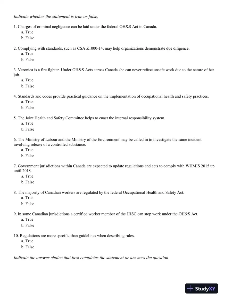 Management of Occupational Health and Safety 7th Edition Test Bank, page 11