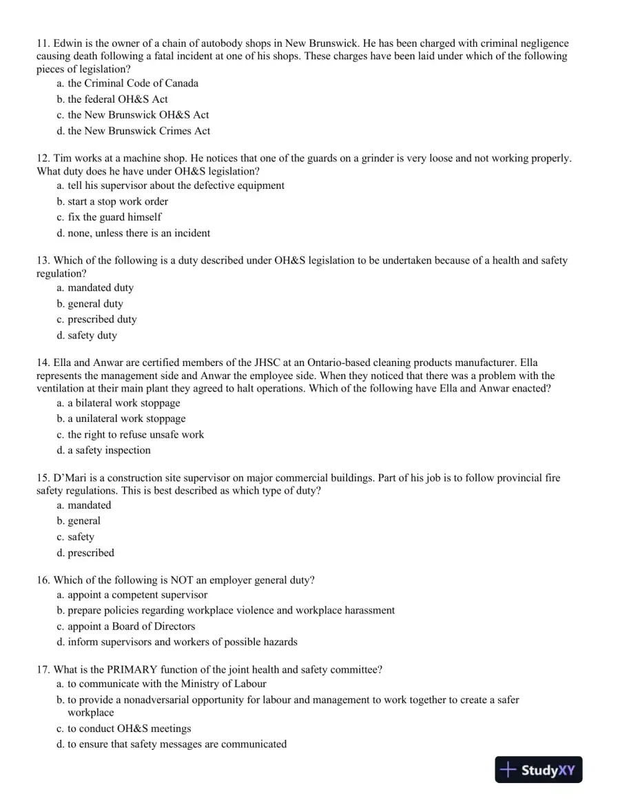 Management of Occupational Health and Safety 7th Edition Test Bank, page 12