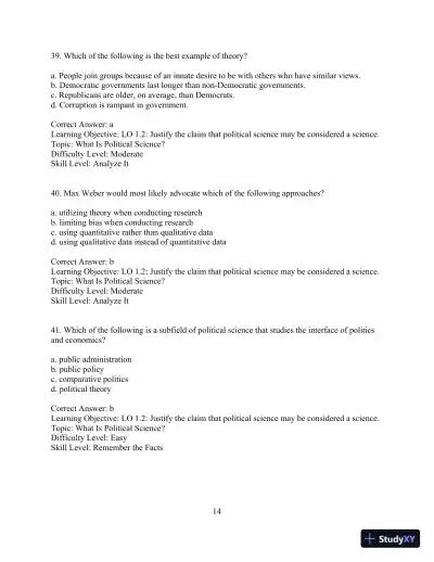 Test Bank for Revel for Political Science: An Introduction , 14th Edition - Page 17 preview image