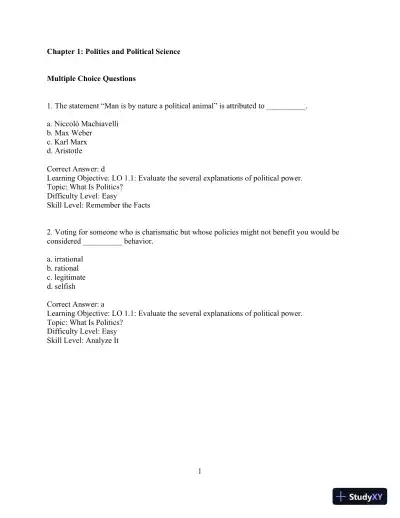 Test Bank for Revel for Political Science: An Introduction , 14th Edition - Page 4 preview image