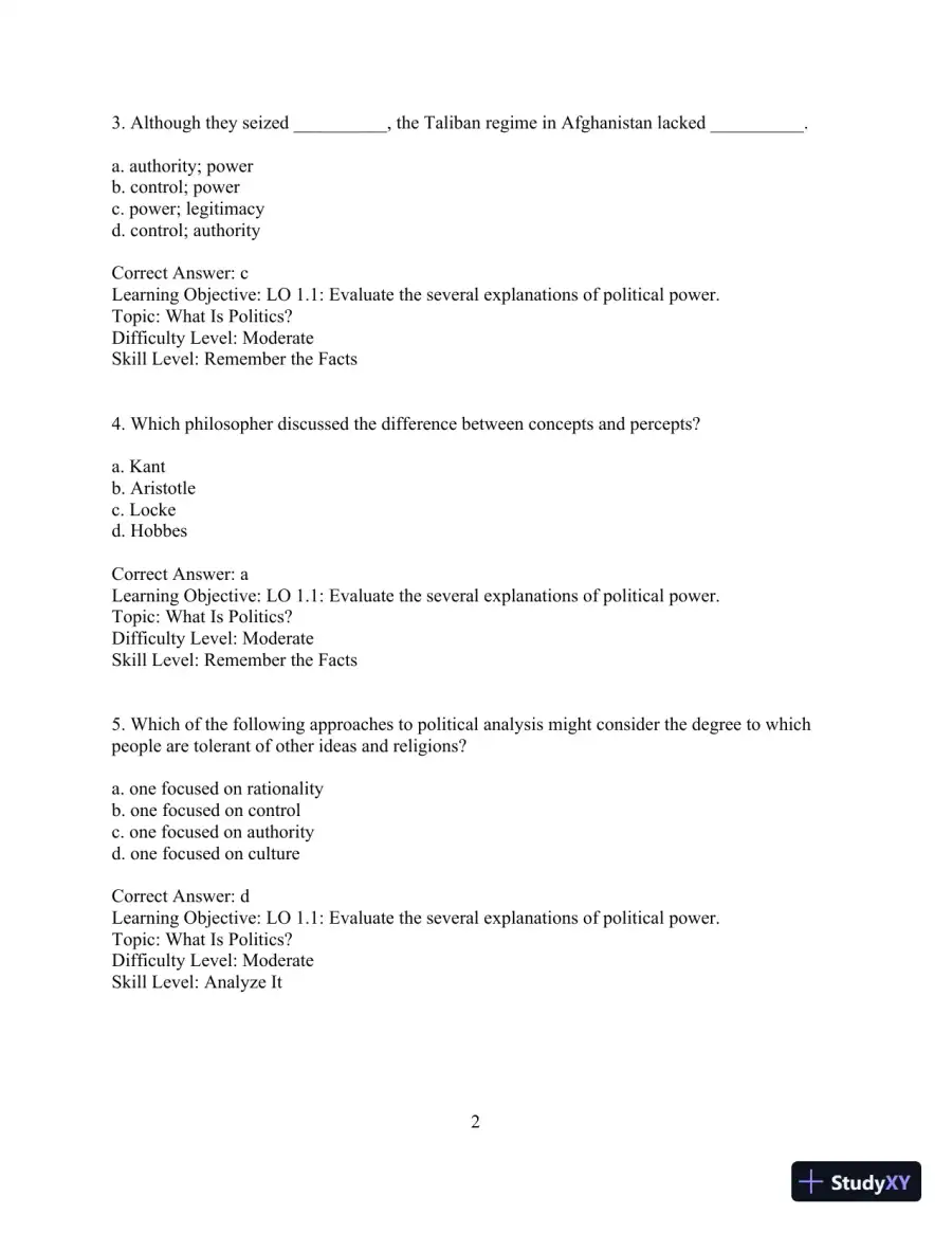 Test Bank for Revel for Political Science: An Introduction , 14th Edition, page 5
