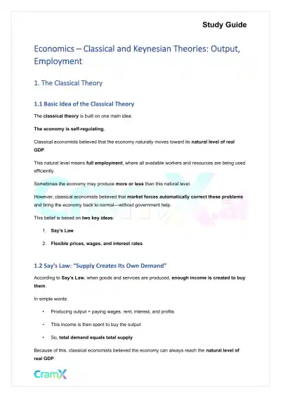 Economics - Classical and Keynesian Theories Output, Employment - Page 1 preview image