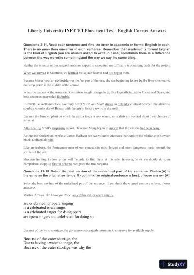 Liberty University INFT 101 Placement Test - English - Page 1 preview image