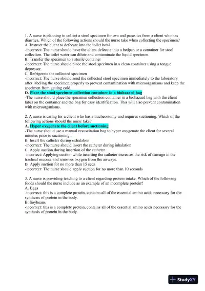 2021-2022 ATI Fundamentals Proctored Exam with Answers (400 Solved Questions) - Page 3 preview image