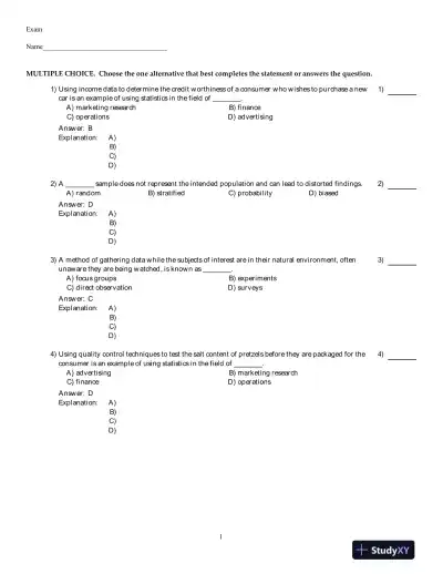 Test Bank for Business Statistics, 2nd Edition - Page 1 preview image