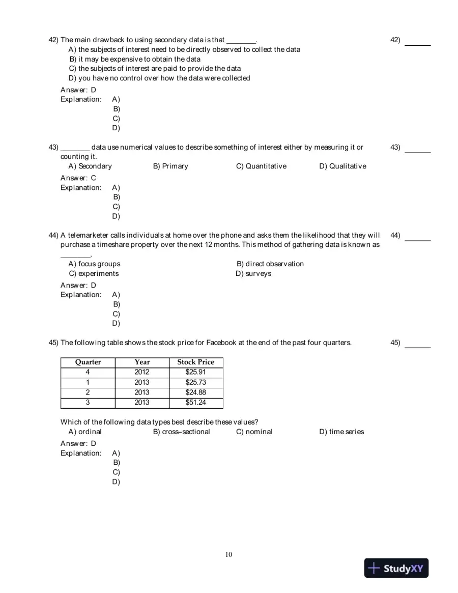 Test Bank for Business Statistics, 2nd Edition, page 11