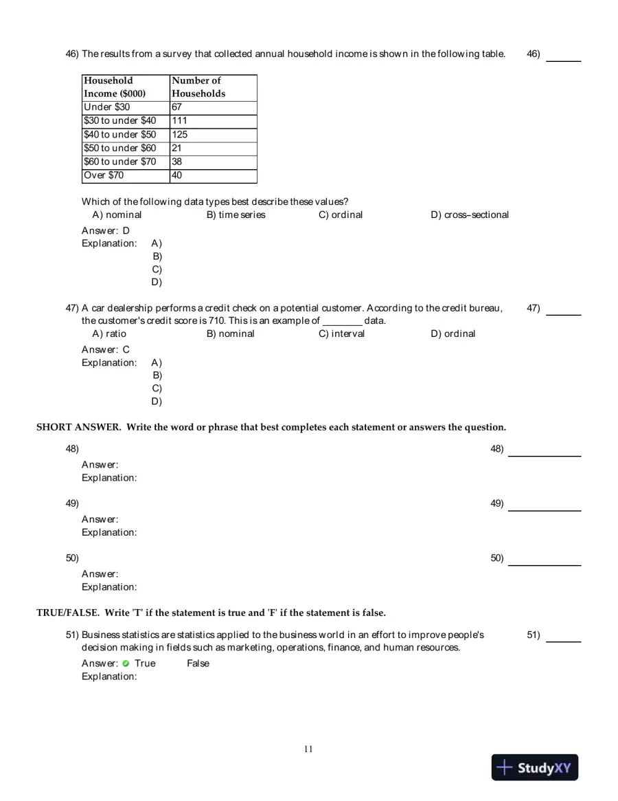 Test Bank for Business Statistics, 2nd Edition, page 12