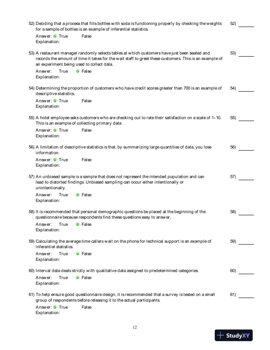 Test Bank for Business Statistics, 2nd Edition, page 13