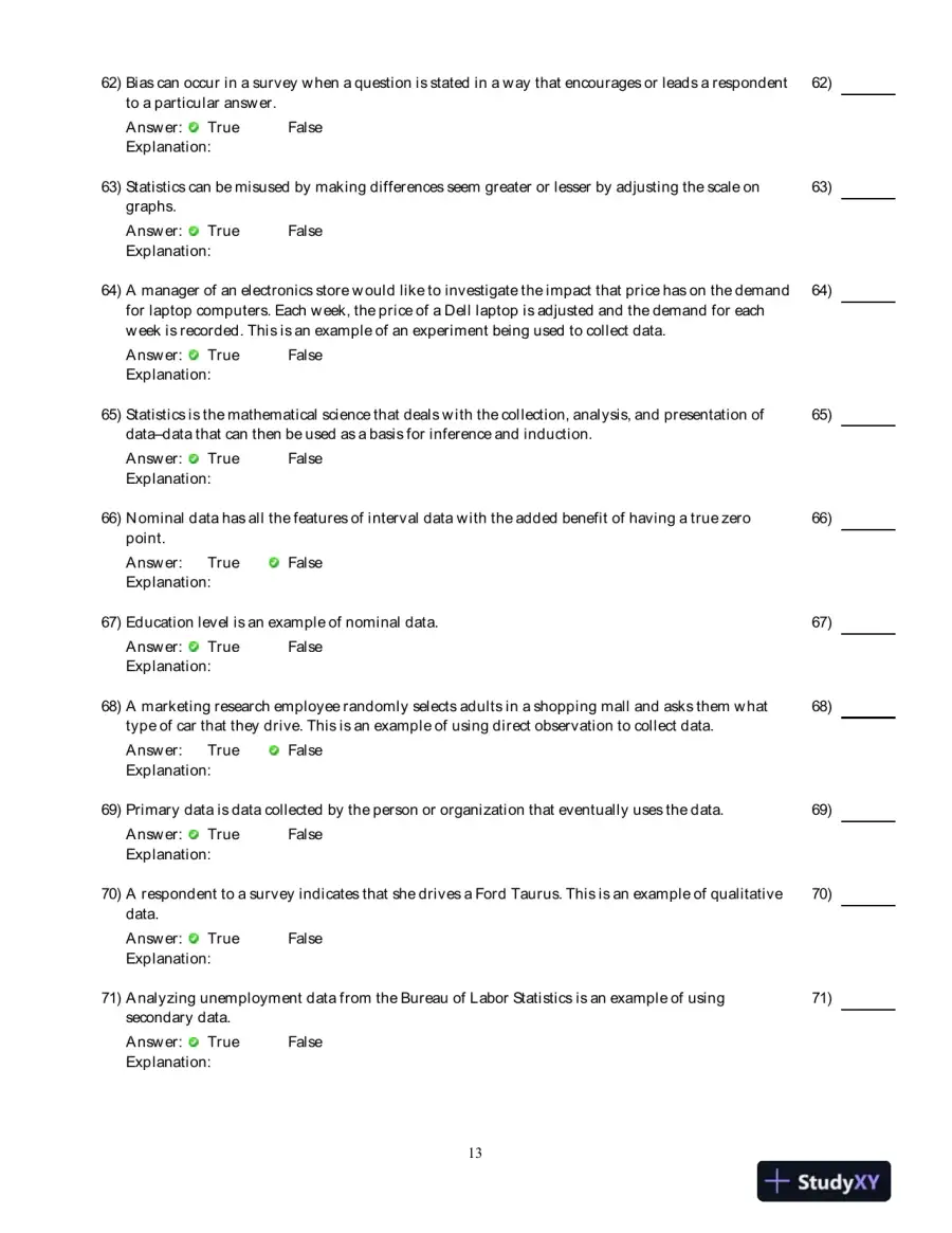 Test Bank for Business Statistics, 2nd Edition, page 14