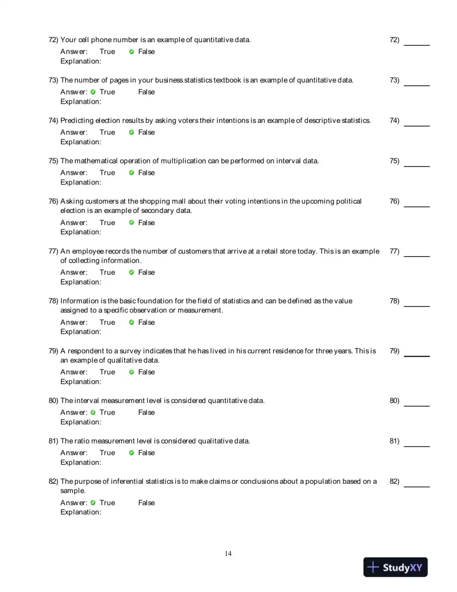 Test Bank for Business Statistics, 2nd Edition, page 15