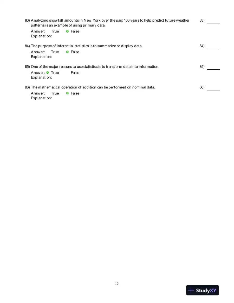 Test Bank for Business Statistics, 2nd Edition, page 16