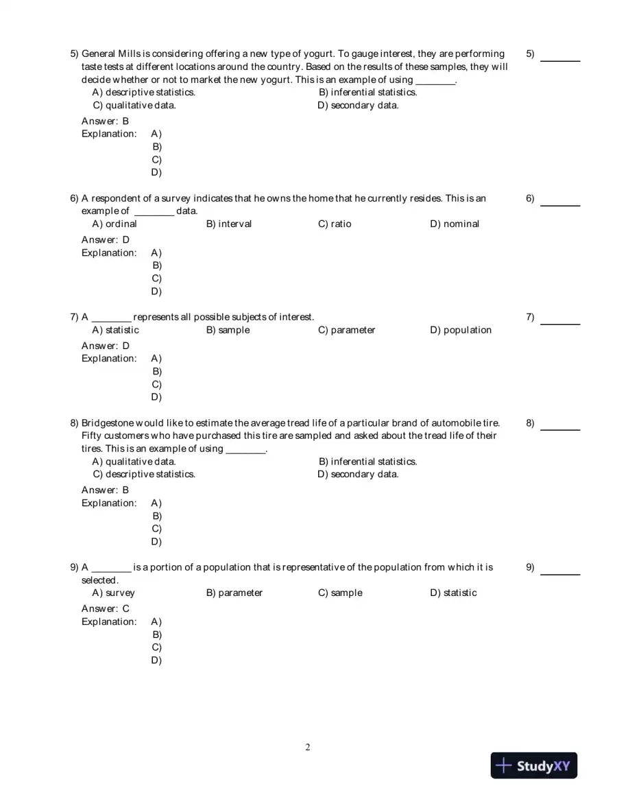 Test Bank for Business Statistics, 2nd Edition, page 3