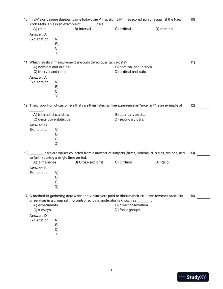 Test Bank for Business Statistics, 2nd Edition, page 4