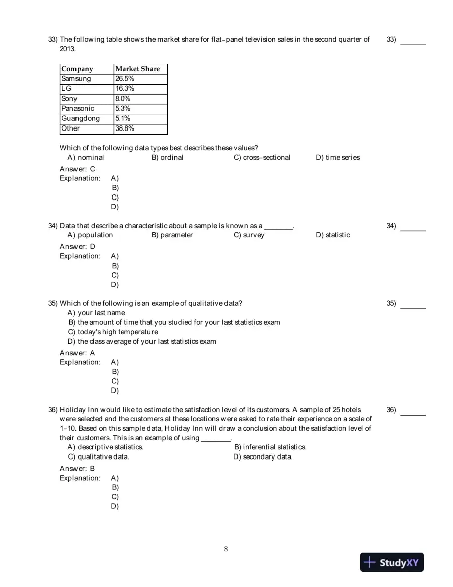 Test Bank for Business Statistics, 2nd Edition, page 9