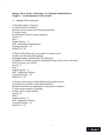 Solution Manual for Biology Life on Earth, 11th Edition - Page 1 preview image