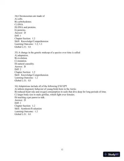 Solution Manual for Biology Life on Earth, 11th Edition - Page 13 preview image