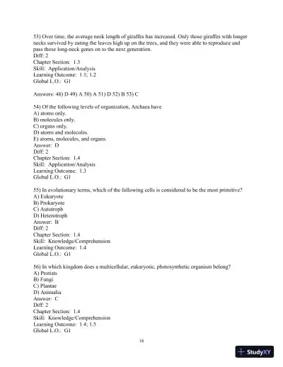 Solution Manual for Biology Life on Earth, 11th Edition - Page 19 preview image